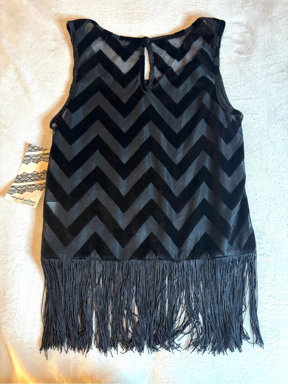 Eyeshadow Black Sheer Mesh Top with Velvet Trim - Picture 2 of 4